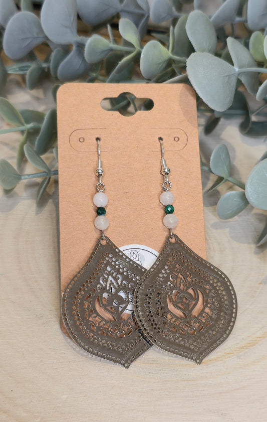 Boucles d’oreilles Mandala avec Malachite et Quartz clair