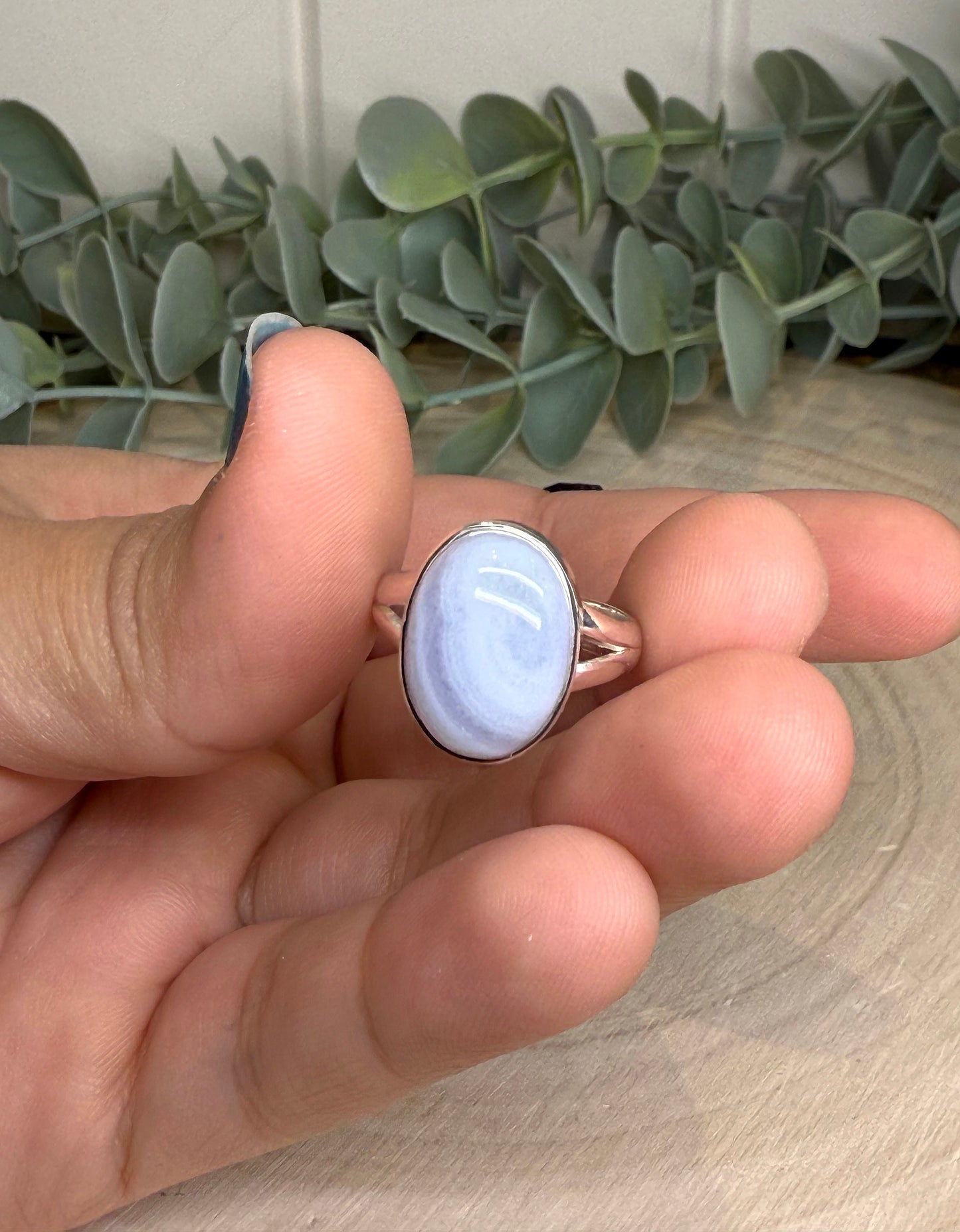 Bague ovale Agate dentelle bleue