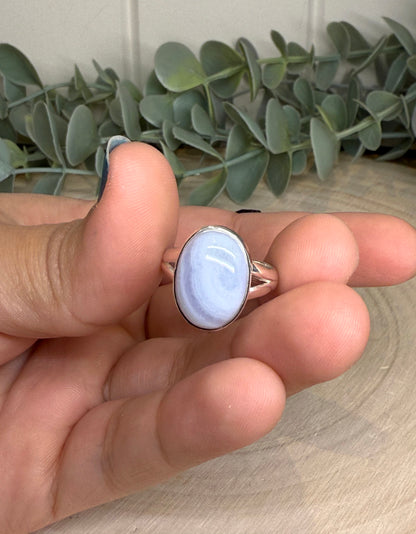 Bague ovale Agate dentelle bleue