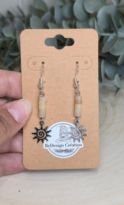 Boucles d’oreilles Soleil avec Pierre de lune pêche