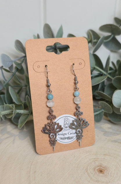 Boucles d’oreilles Lotus Unalum Sélénite et Amazonite