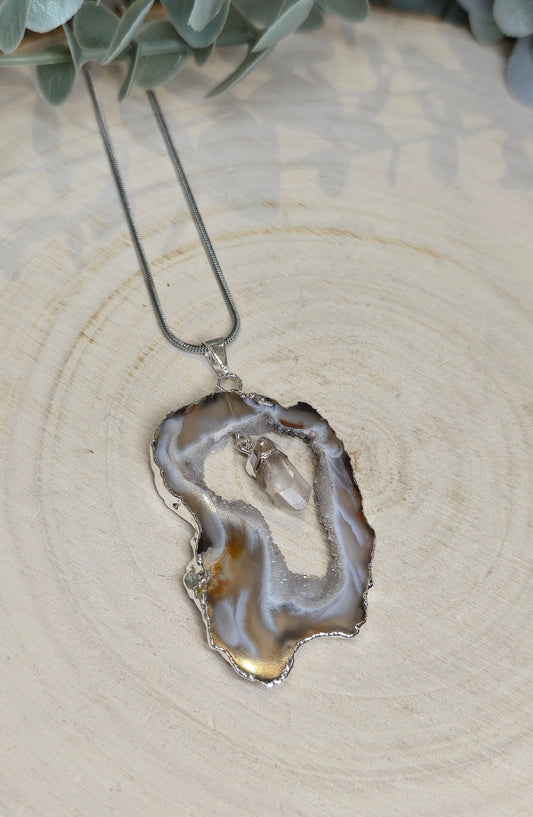 Collier Agate et Quartz clair