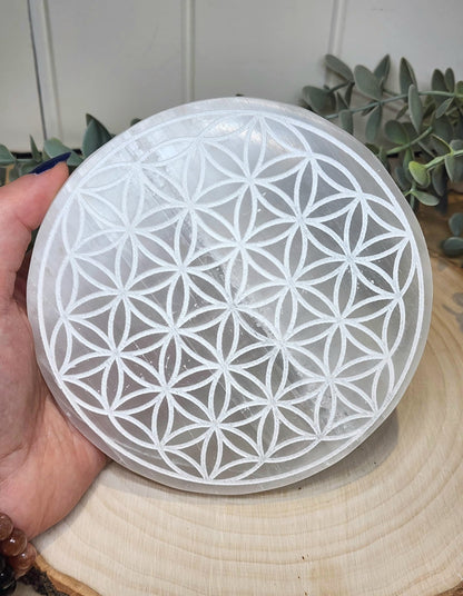 Plaque Sélénite Fleur de vie 5,5po