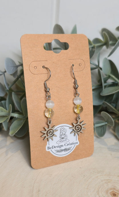 Boucles d’oreilles Soleil Sélénite et citrine