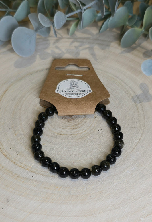 Bracelet Obsidienne dorée 6mm