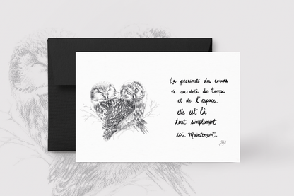 Carte de souhaits - Les Chouettes et La proximité des coeurs