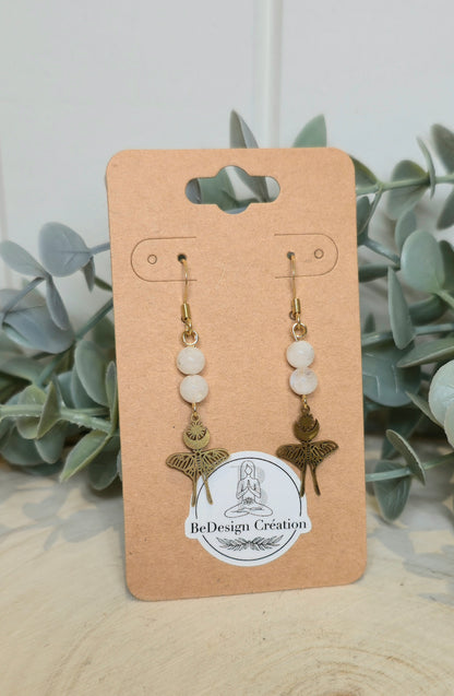 Boucles d’oreilles gold Papillon de nuit Pierre de lune