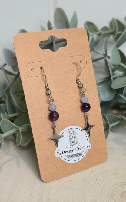 Boucles d’oreilles Étoile Angélite et Améthyste