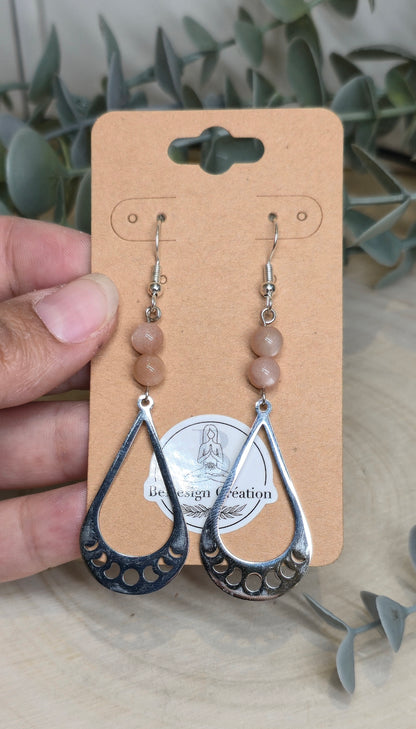 Boucles d’oreilles Phase lunaire avec Pierre de lune pêche