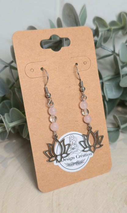 Boucles d’oreilles Lotus Quartz rose et Quartz clair