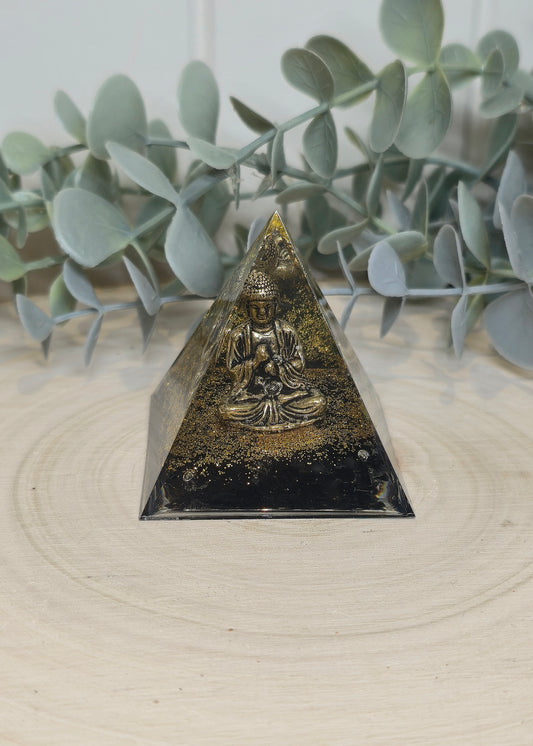 Pyramide Orgonite avec pierres - Obsidienne et Bouddha