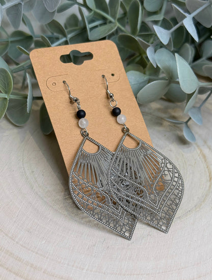 Boucles d’oreilles Mandala Shungite et Quartz clair