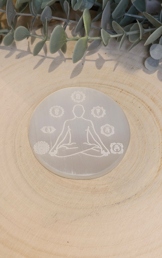Sélénite Méditation Chakras gravé