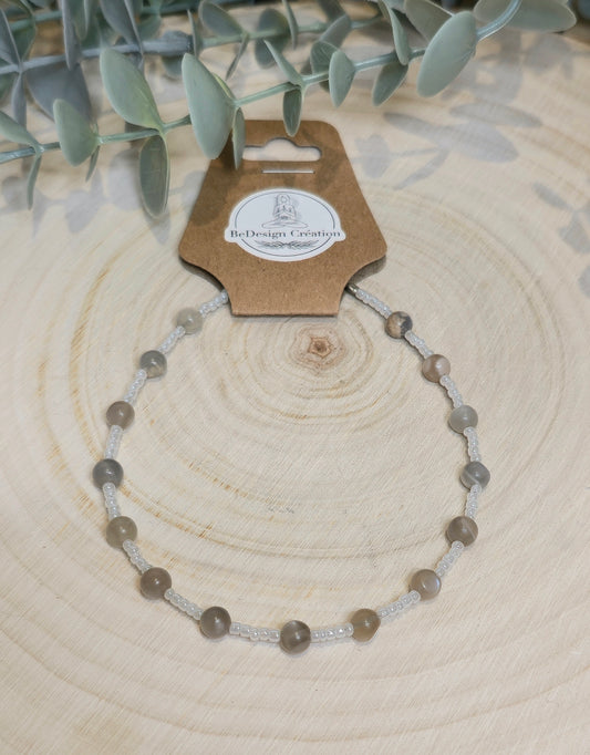 Bracelet cheville avec pierres - Pierre de lune grise