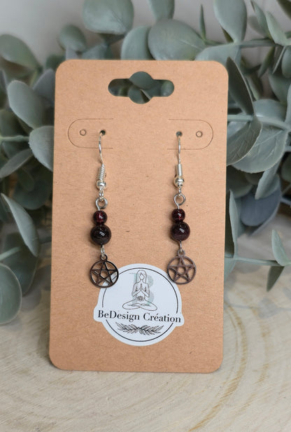 Boucles d’oreilles Pentacle avec Grenat