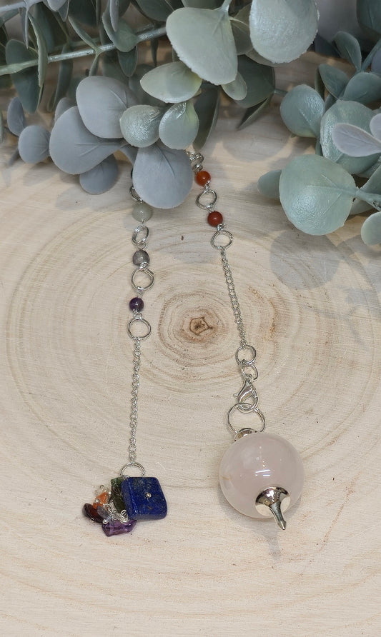 Pendule Sephoroton en Quartz rose Chakras