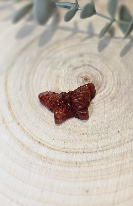 Papillon et fleurs en Quartz feu
