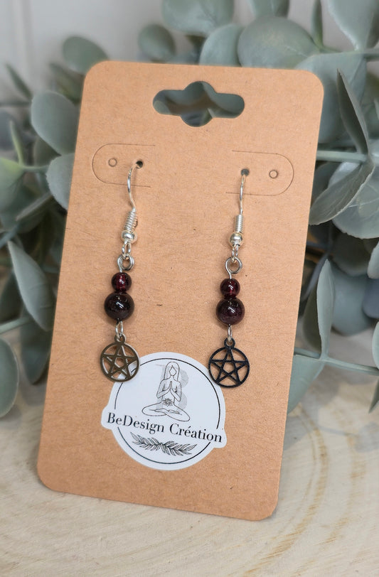 Boucles d’oreilles Pentacle avec Grenat