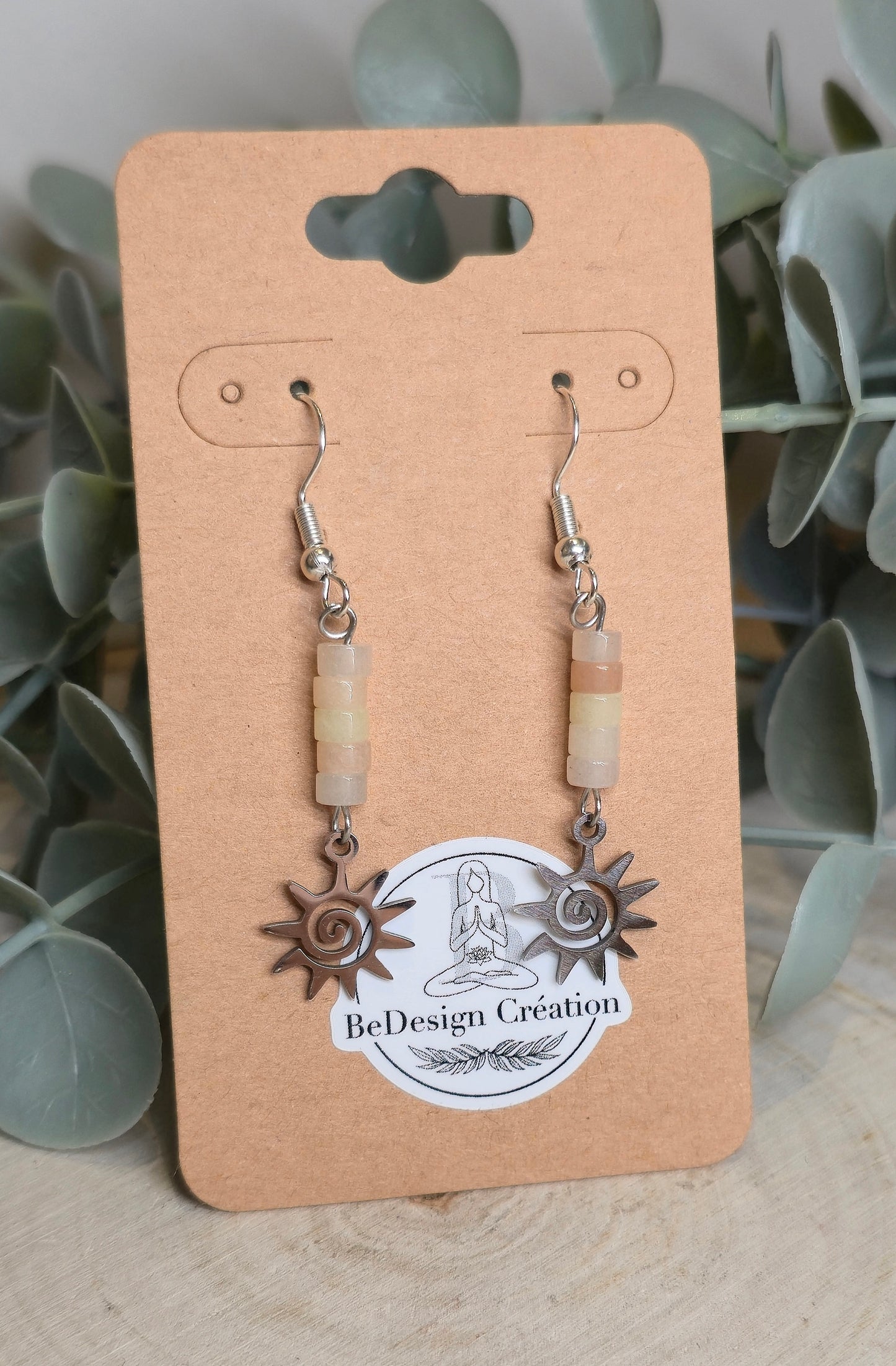 Boucles d’oreilles Soleil avec Pierre de lune pêche