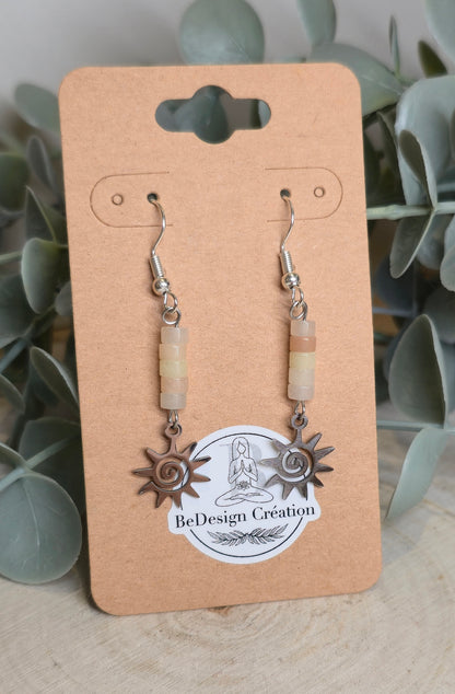 Boucles d’oreilles Soleil avec Pierre de lune pêche
