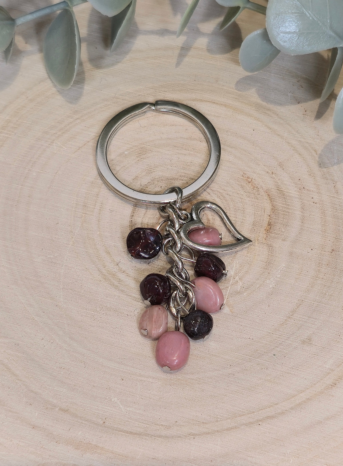 Porte-clé Coeur avec Rhodonite et Grenat