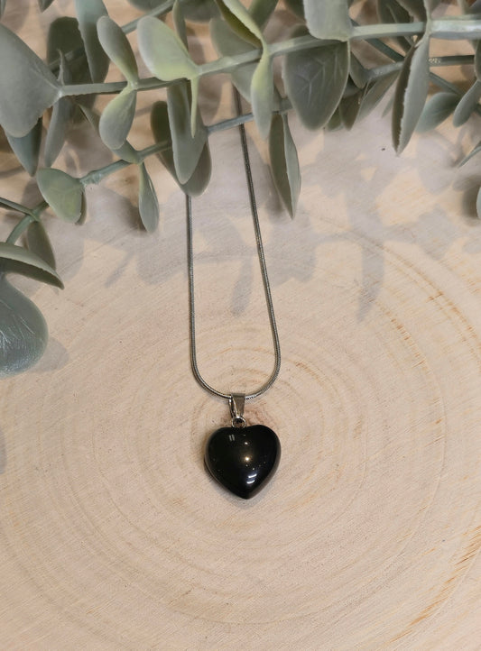 Collier en mini coeur en Obsidienne