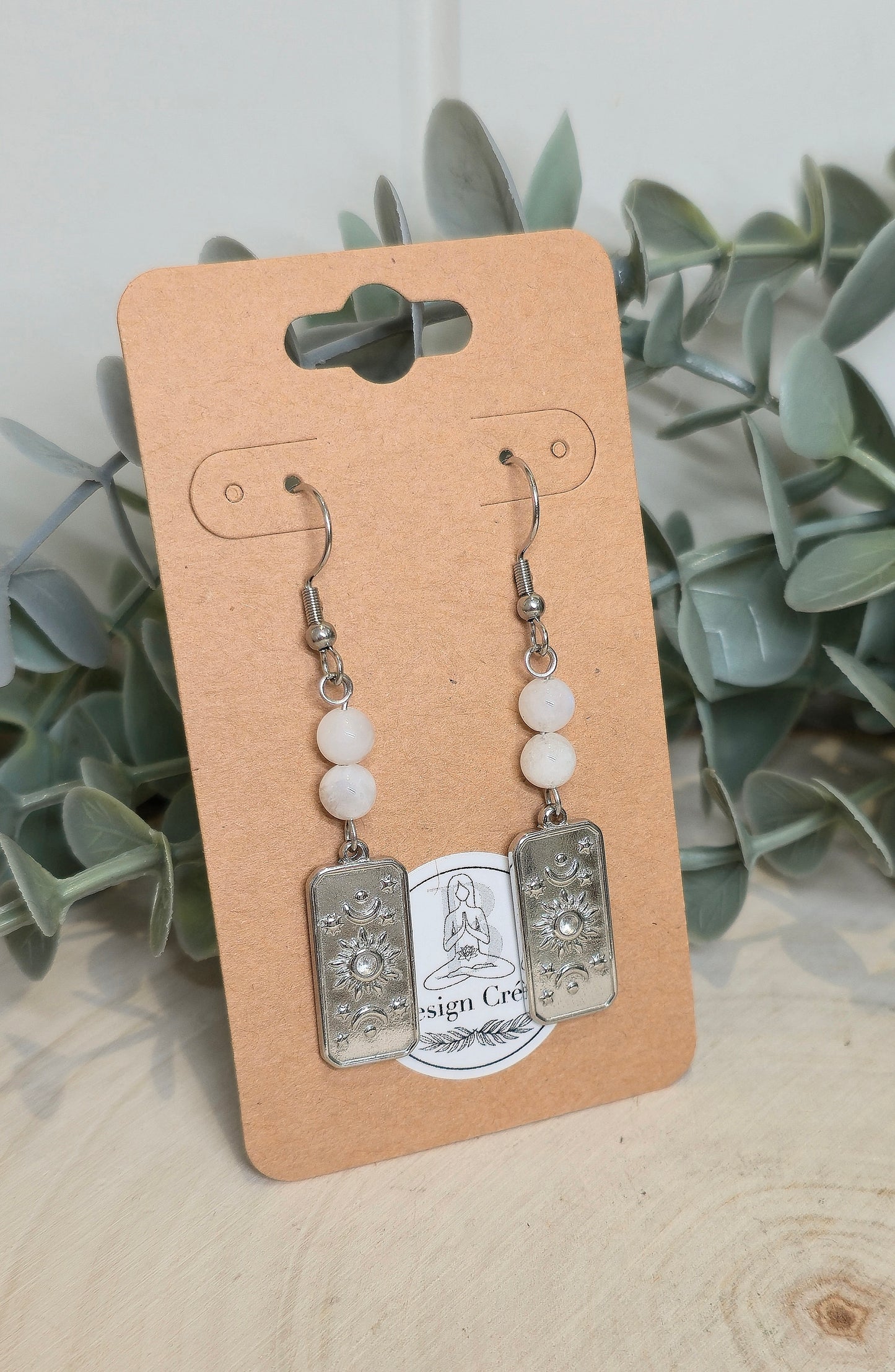 Boucles d’oreilles Lune Soleil Pierre de lune