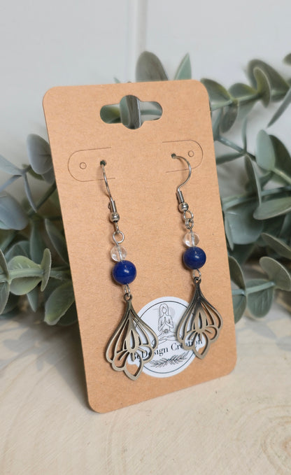 Boucles d’oreilles Lotus Aventurine bleue et Quartz clair